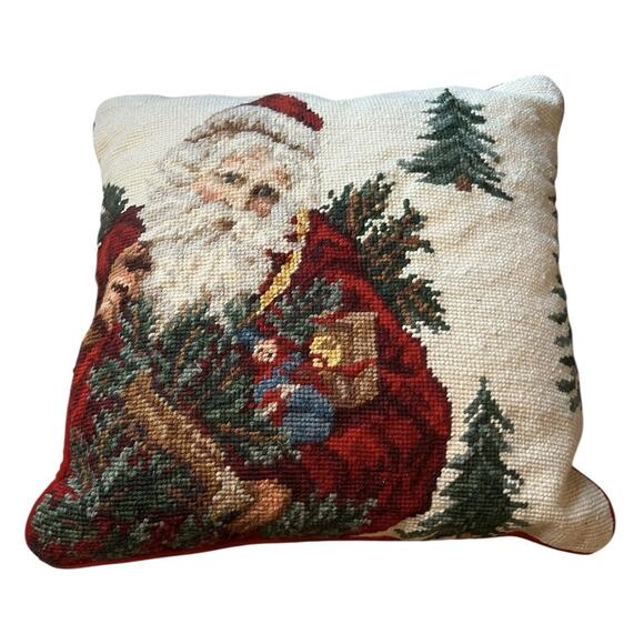 13" NEEDLEPOINT SANTA CLAUS Old Fashion CHRISTMAS THROW PILLOW CUSHION - Picture 1 of 5